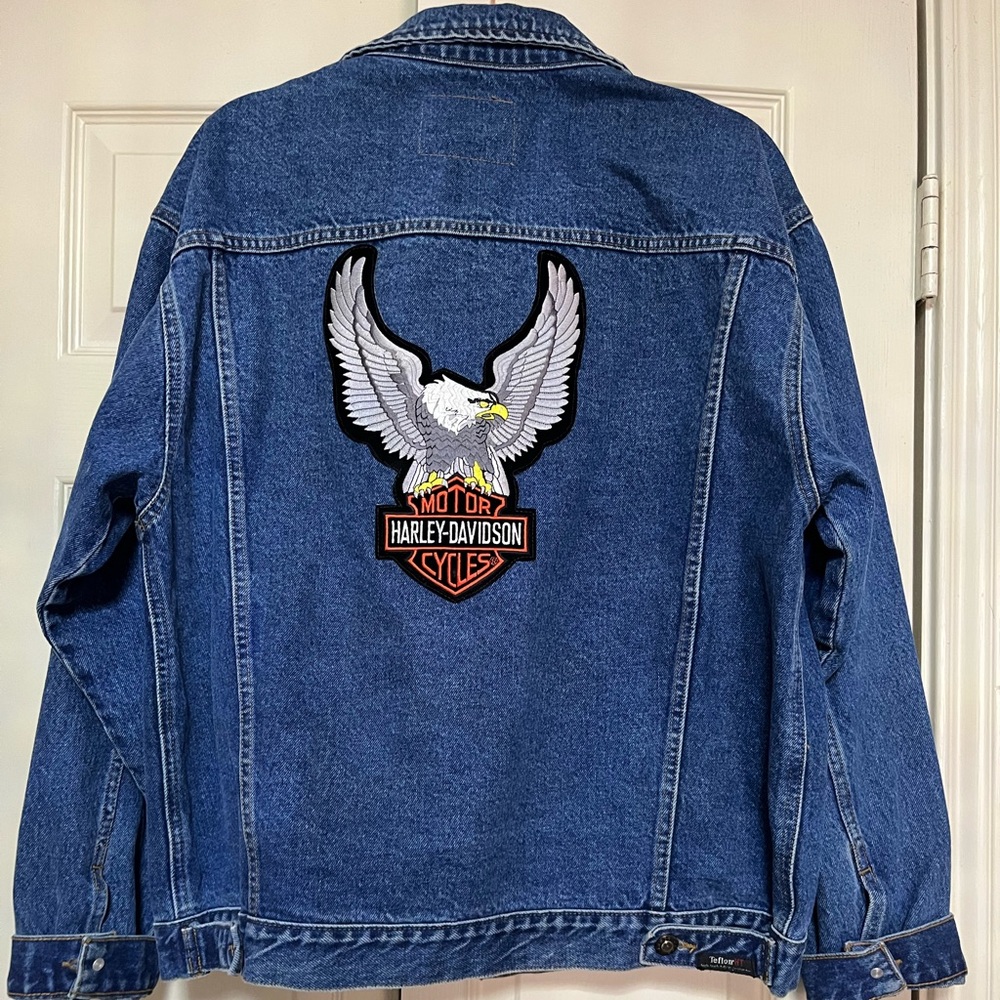 Denim Jacket With Harley Davidson Patch Hand-Sewn… - image 1